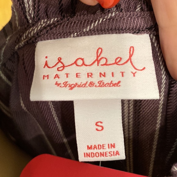 Isabel Maternity- plum striped, long sleeve maxi dress with side pockets - Picture 12 of 13